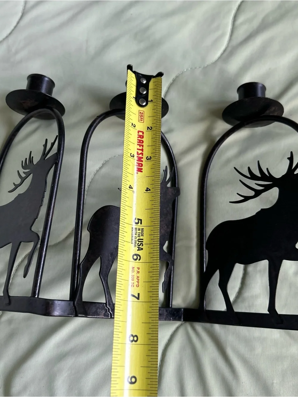 Festive Rustic Metal Cabin Buck Deer Triple Candlestick Holder